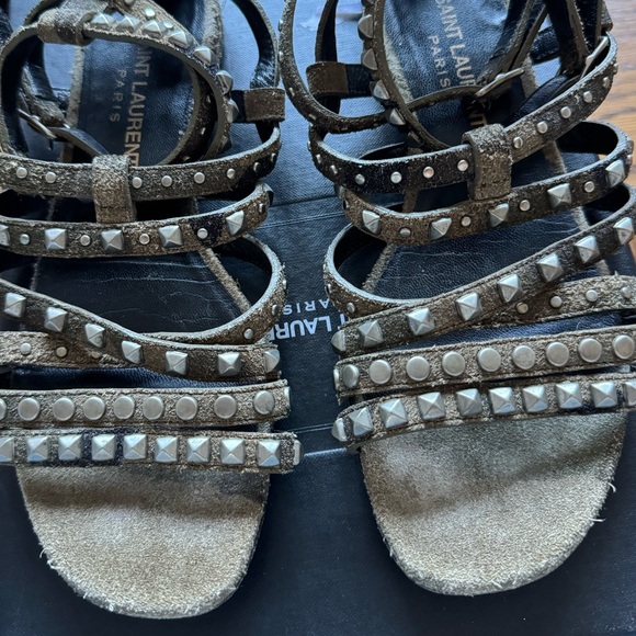 Yves Saint Laurent studded suede gladiator sandals, camo, size 5 - Picture 8 of 10